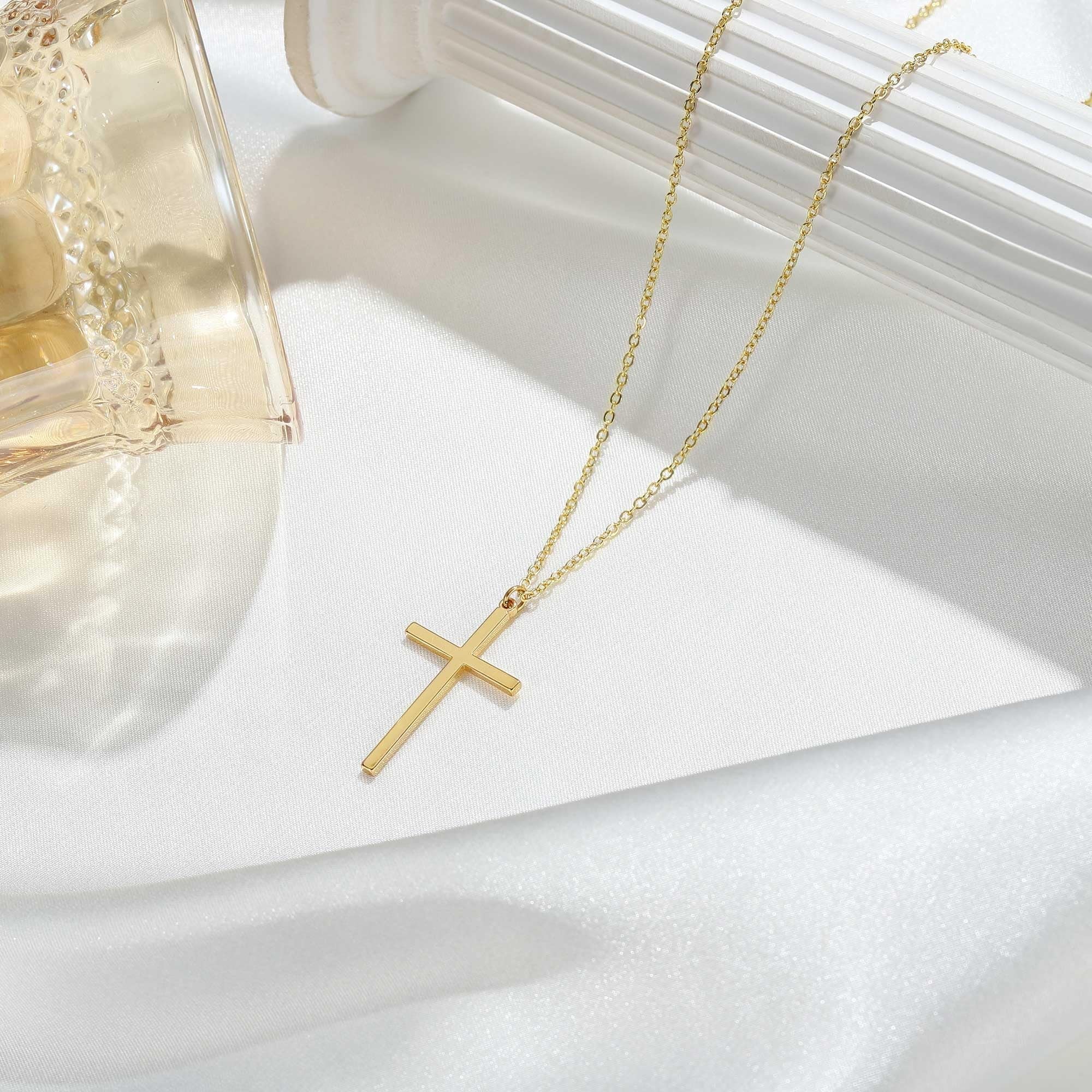14K Plated Dainty Tiny Cross Pendant Necklace for Women Jewelry Personalizedt First Communion Christian Baptism Easter Gifts for Her Kid Girls
