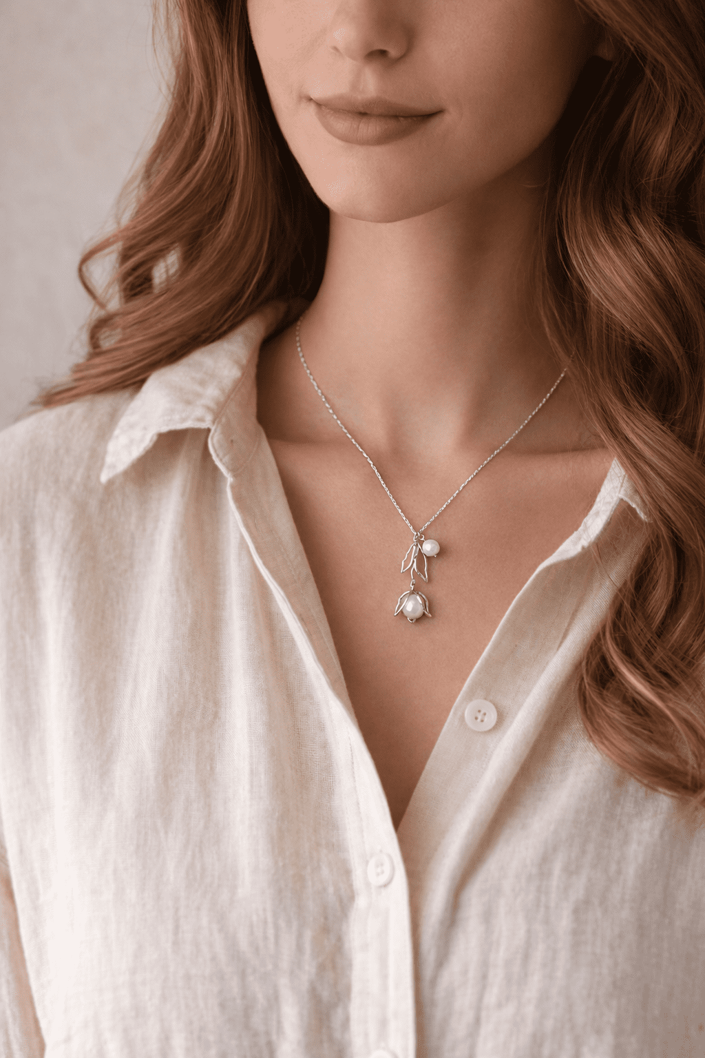 Plated Tulip and Pearl Drop Necklace for Female Adults and Teens