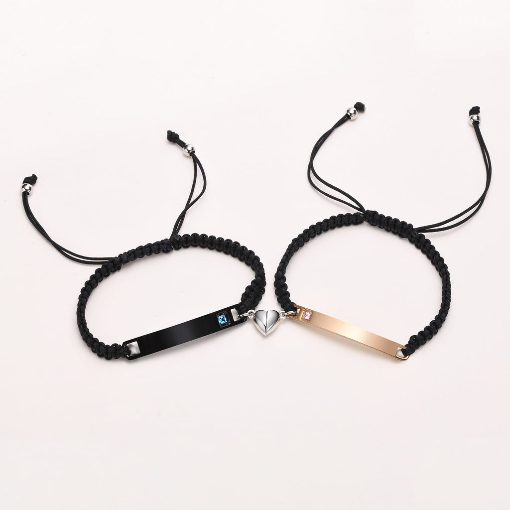 Magnetic Couples Bracelet, Adjustable Matching Macrame Bracelets, Stainless Steel Distance Relationship Bracelet, BF and GF Gifts