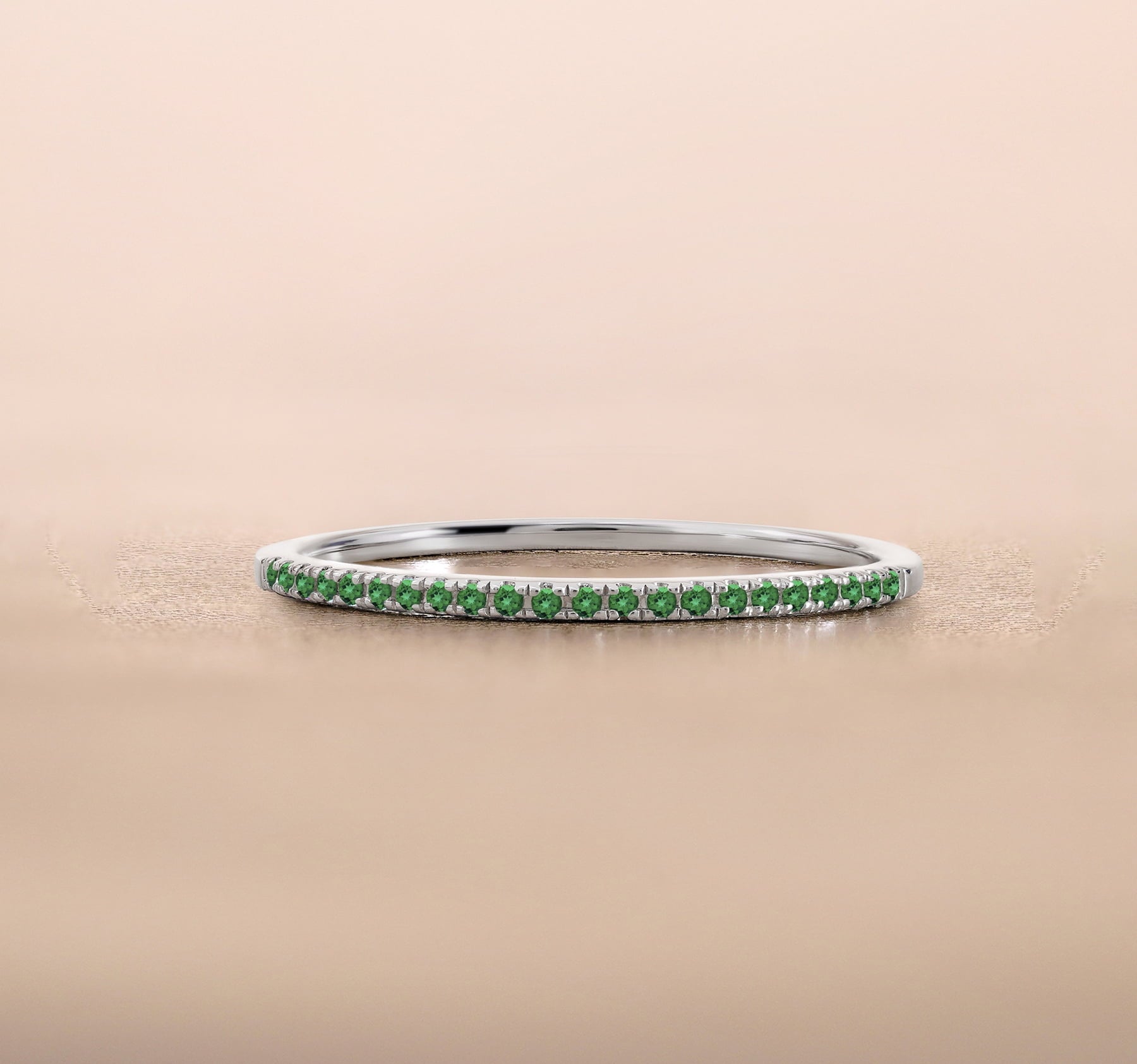 0.25 Princess Cut September Wedding Band - Pave Channel Band - 18K White Plating for Women