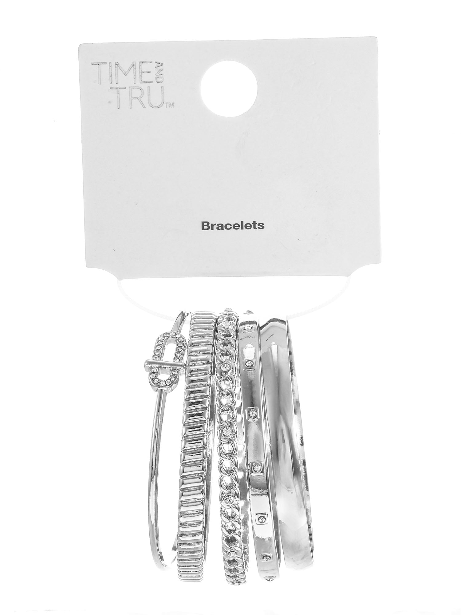 Silvertone Bangle Bracelet Set, 5 Bracelets