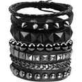 4 Pcs Punk Rock Leather Studded Bracelets for Men Women 80s Gothic Spike Cuff Bracelet Set Emo Accessories for Rocker Outfits