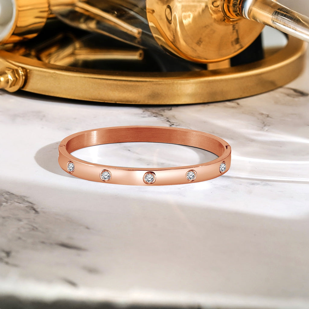 Flush Bezel Bracelet - Stylish Bangle Bracelet Jewelry for Women in White Plating