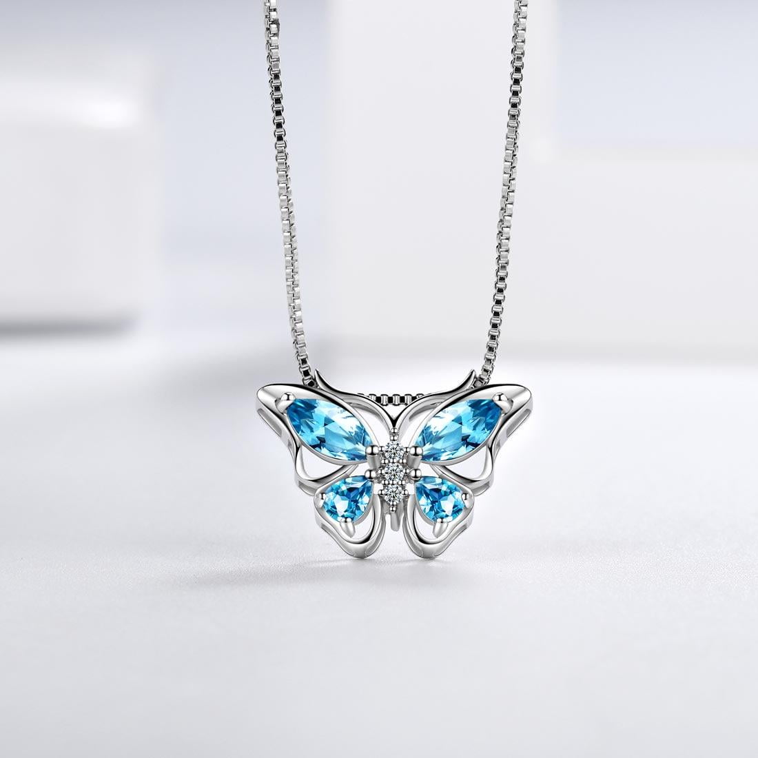 December Tanzanite Blue Butterfly Necklaces 925 Sterling Pendant Jewelry for Women Wife