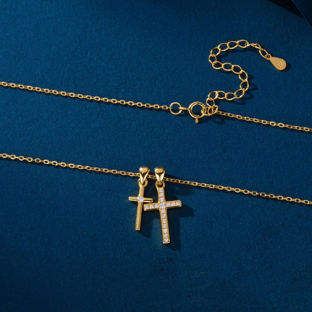 14K Plated Zirconia Cross Pendant Necklace for Women with 925