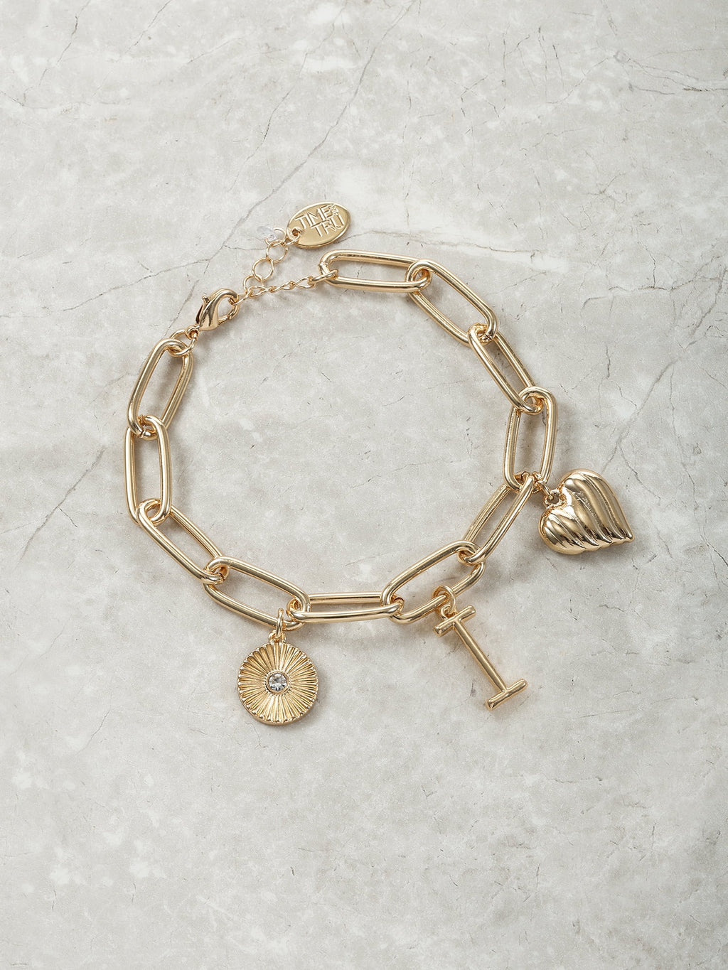 Goldtone Initial Charm Bracelet, Initial J
