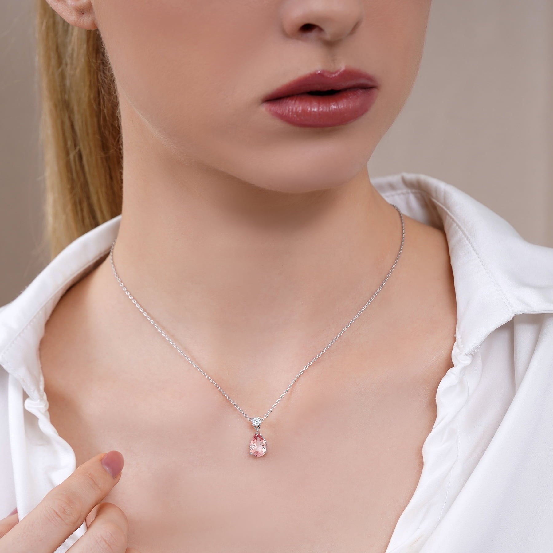 3.25 Cubic Zirconia April - Round and Pear Cut Dangle Pendant Necklace in 18k White Plated for Women