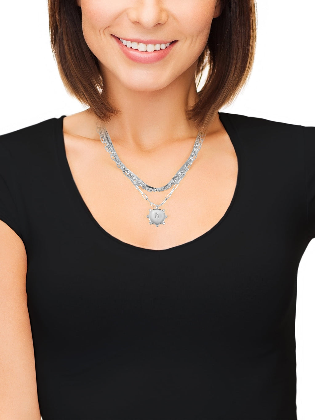 Silvertone Necklace, 3 Piece, Initial A