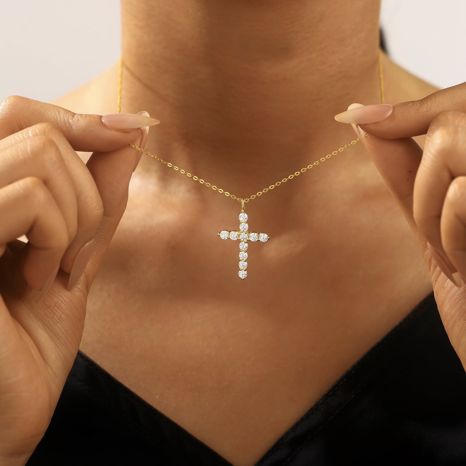 14K Plated Zirconia Cross Pendant Necklace for Women with 925