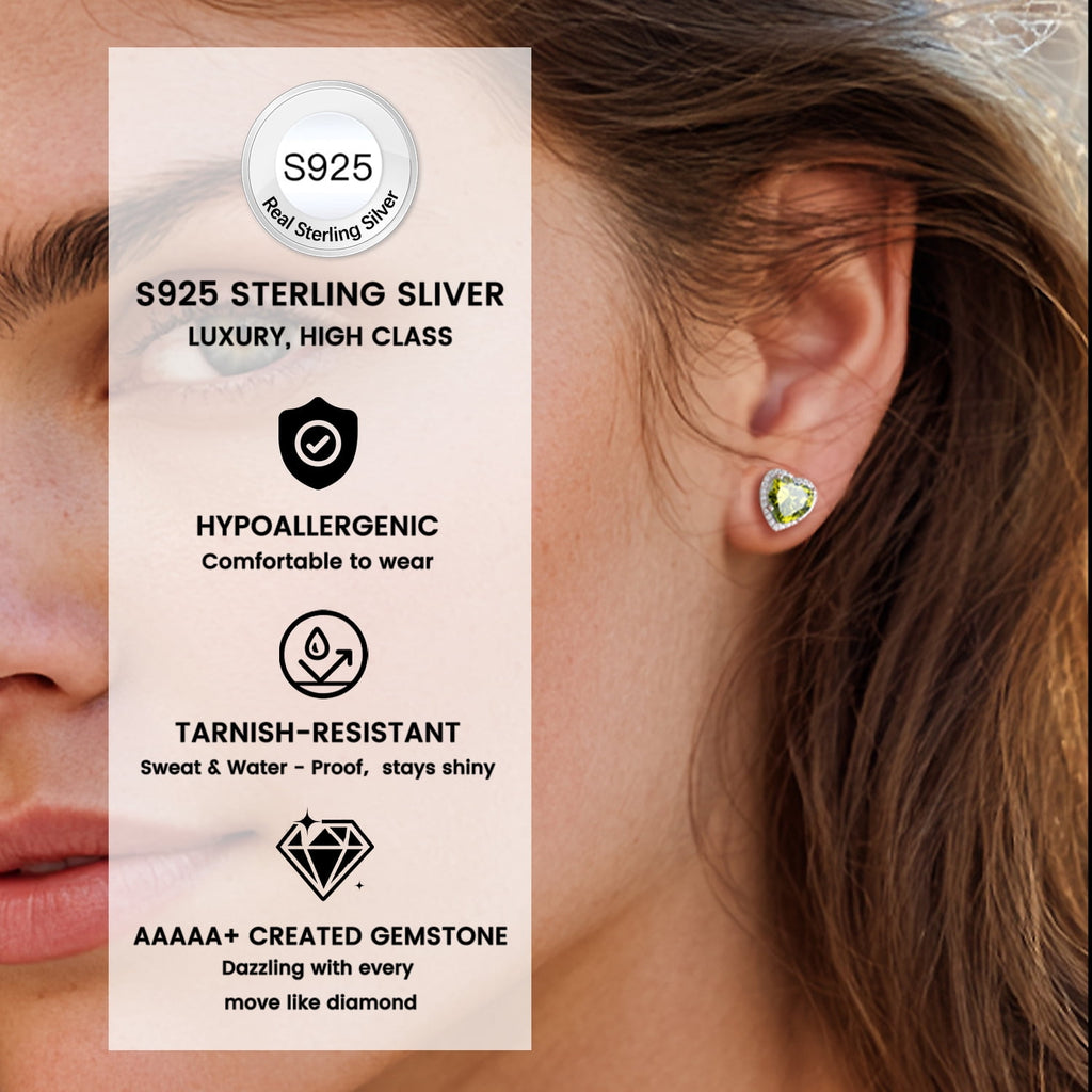 Stud Earrings for Women, 925 Sterling Heart Created Diamond Studs Earrings / Gifts - September