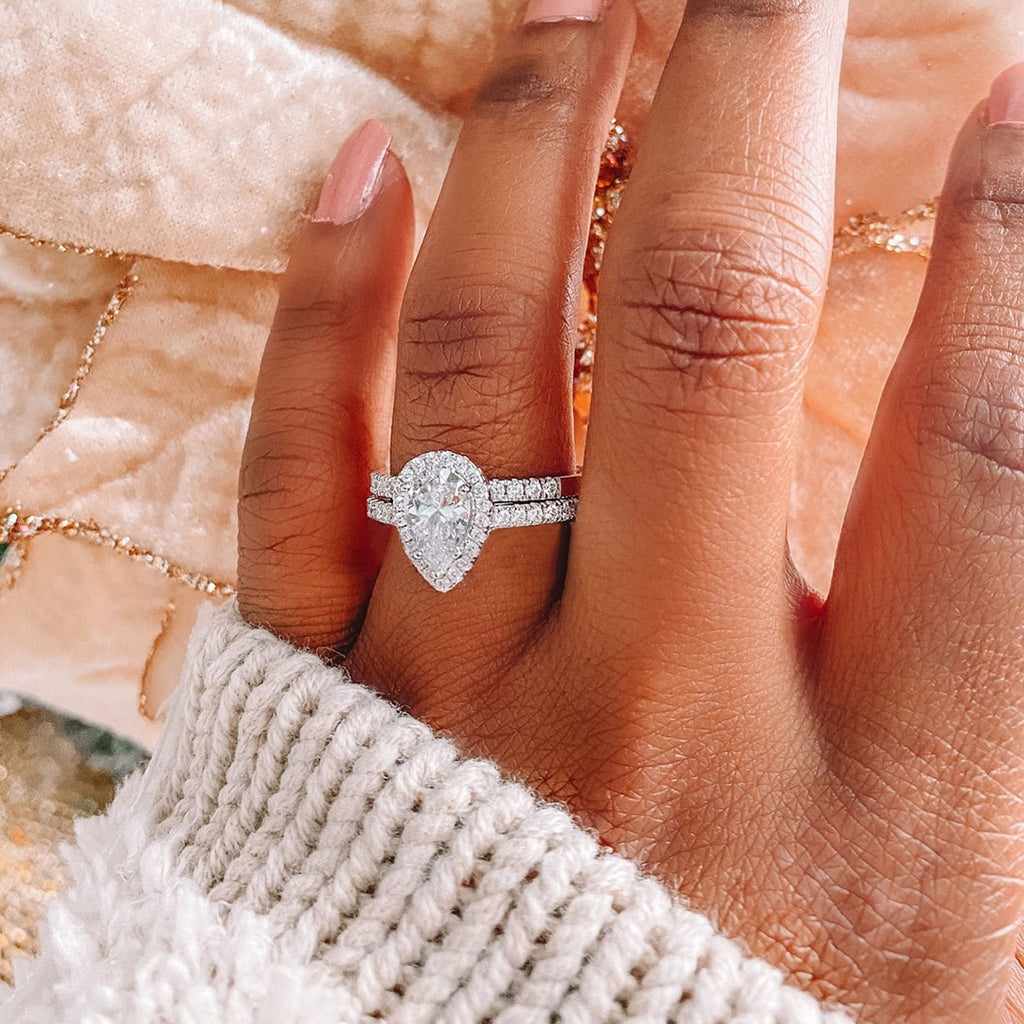2Ct Round Cut Wedding Rings for Women Halo Engagement Ring Sets 925 Sterling CZ Size 8