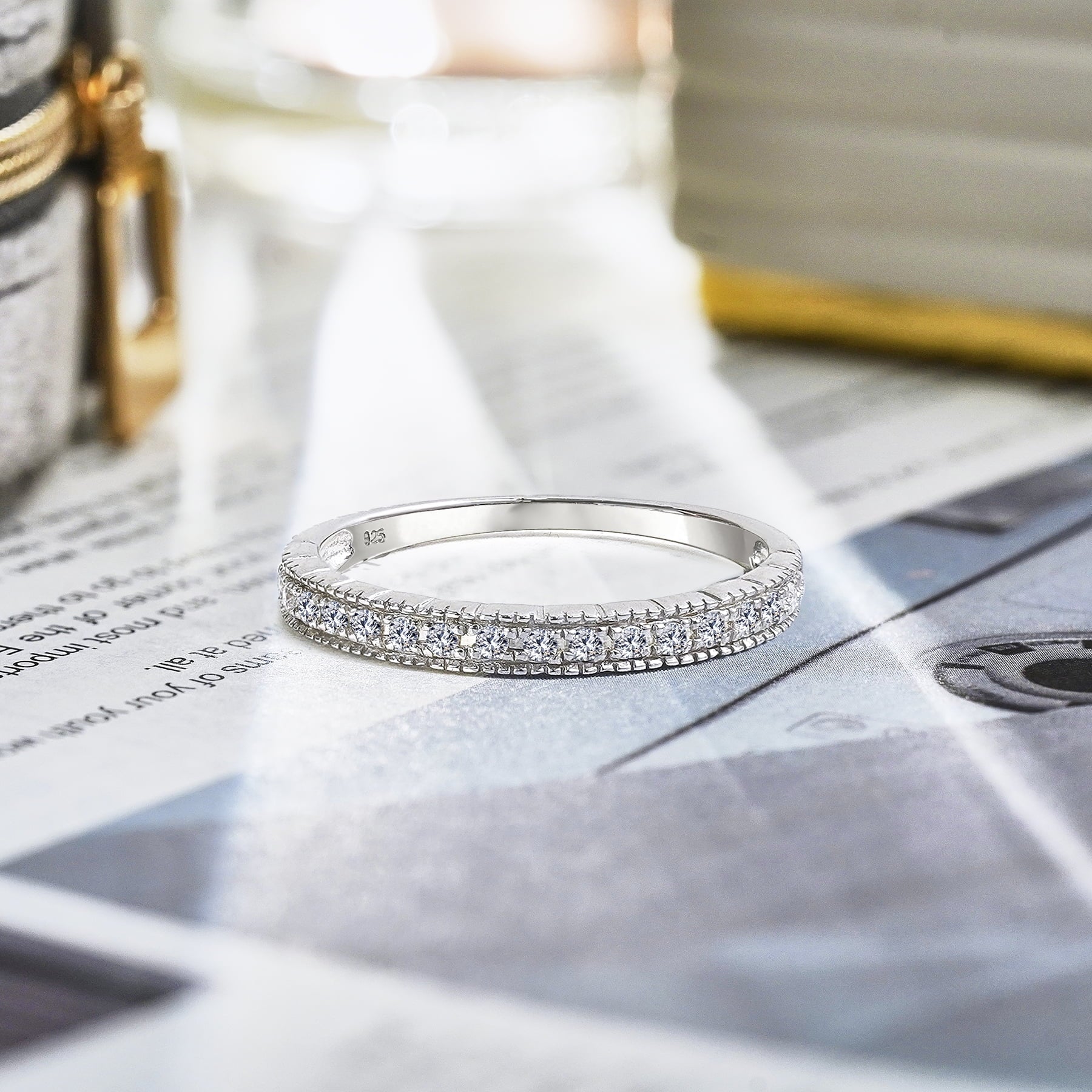 0.25 Milgrain Band - Vintage Band - 18K White Plating for Women