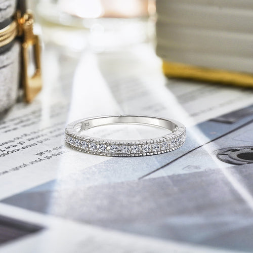 0.25 Milgrain Band - Vintage Band - 18K White Plating for Women