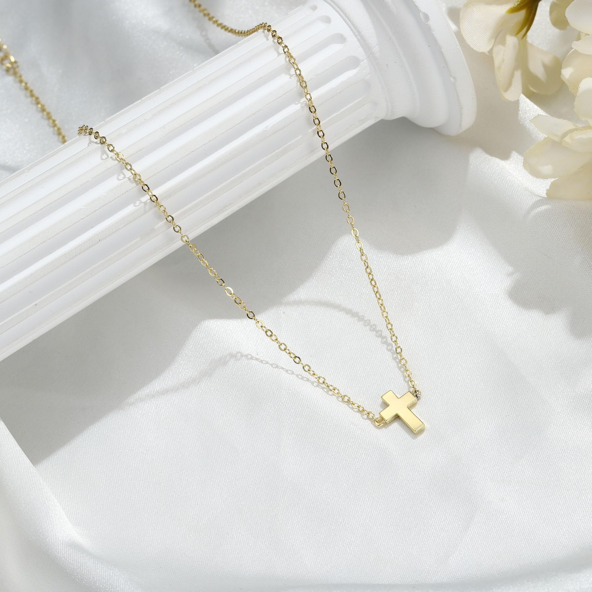 14K Plated Dainty Tiny Cross Pendant Necklace for Women Jewelry Personalizedt First Communion Christian Baptism Easter Gifts for Her Kid Girls