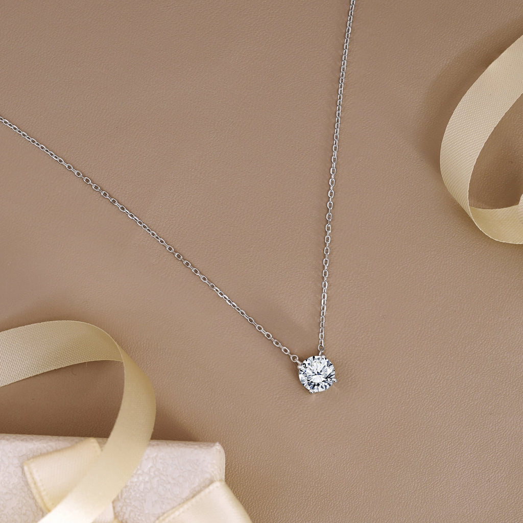 1 - April Solitaire Pendant Necklace in 18K White over , Female, Adult
