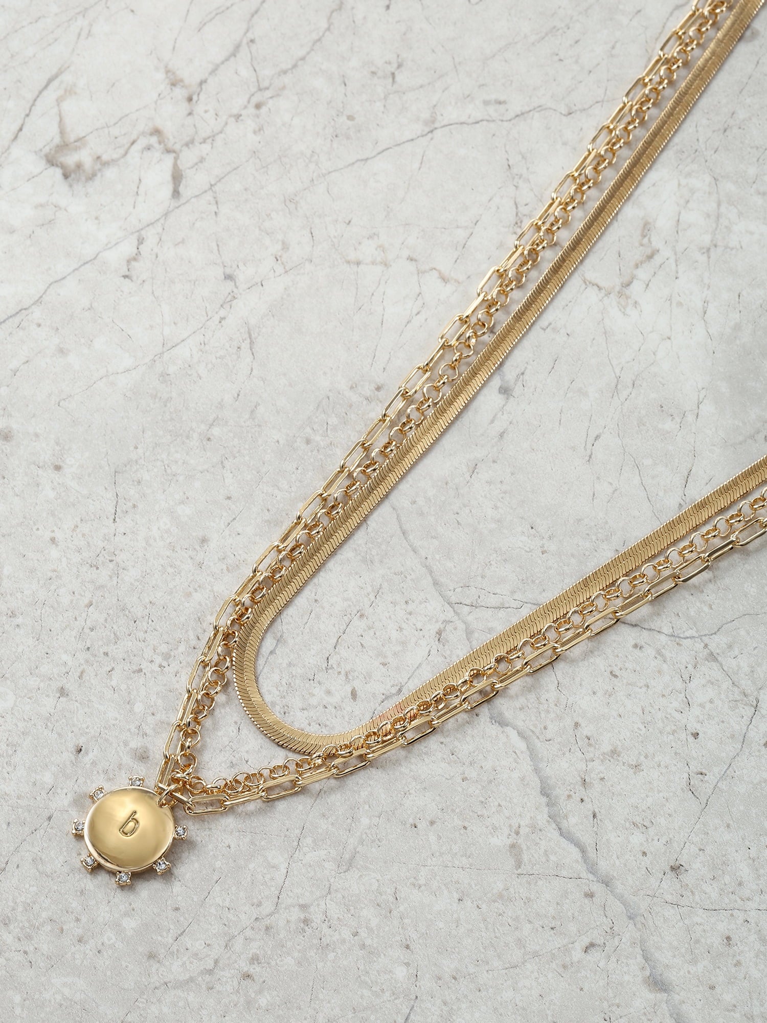 Goldtone Necklace, 3 Piece, Initial J