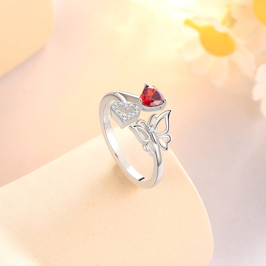 Rose Heart Ring,925 Sterling Adjustable Open Heart Rings Jewelry Gifts for Women Mom -December