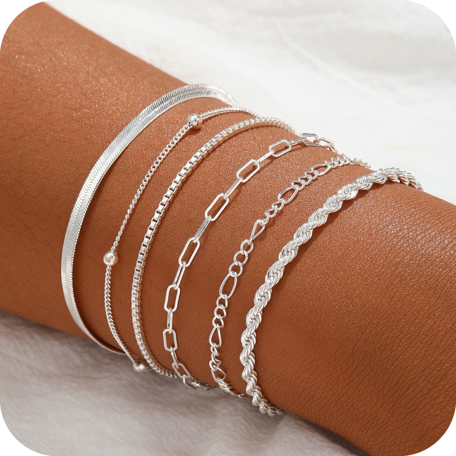 6PCS Bracelets for Women 14K Plated Dainty Layered Stacking Jewelry Set Gifts