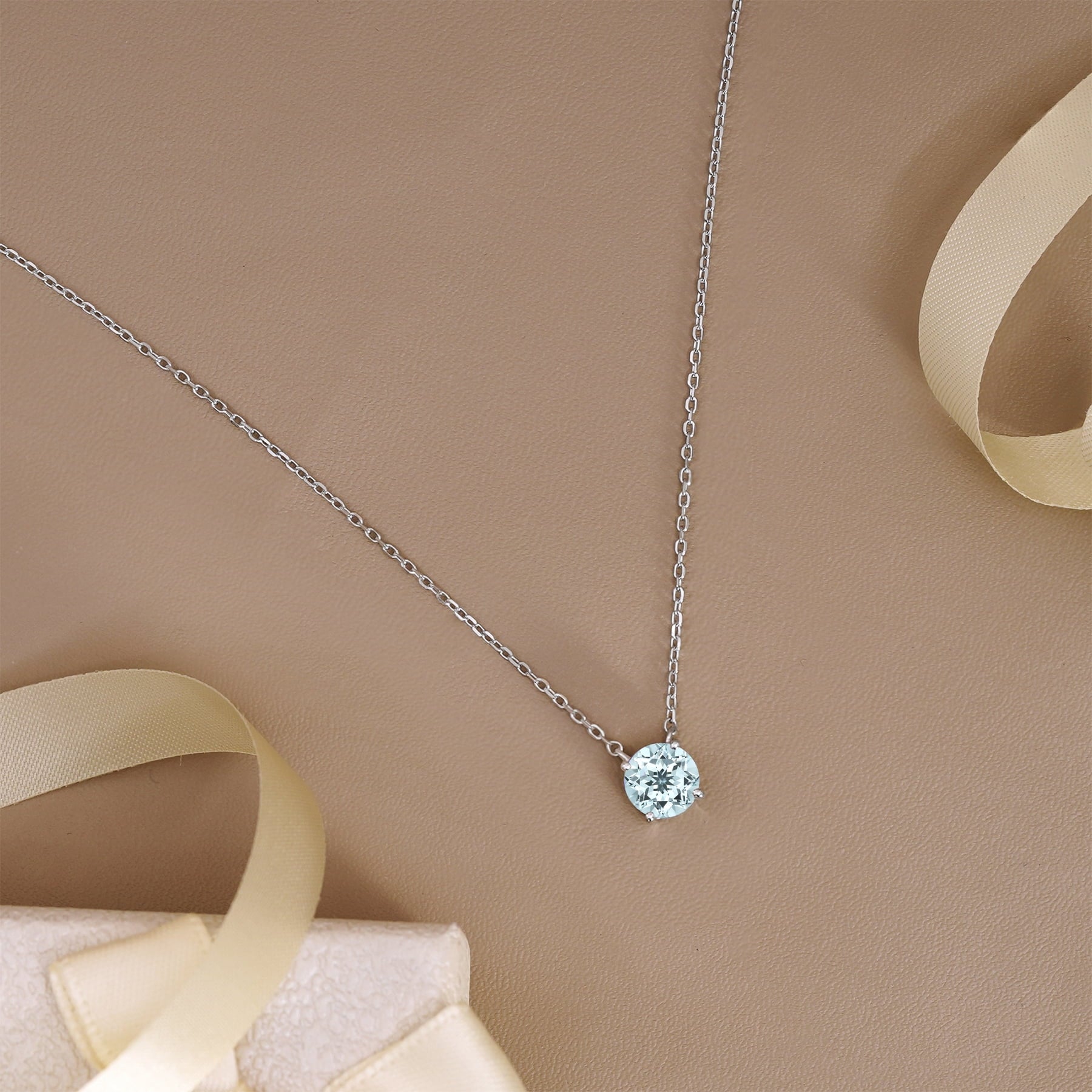 1 - April Solitaire Pendant Necklace in 18K White over , Female, Adult