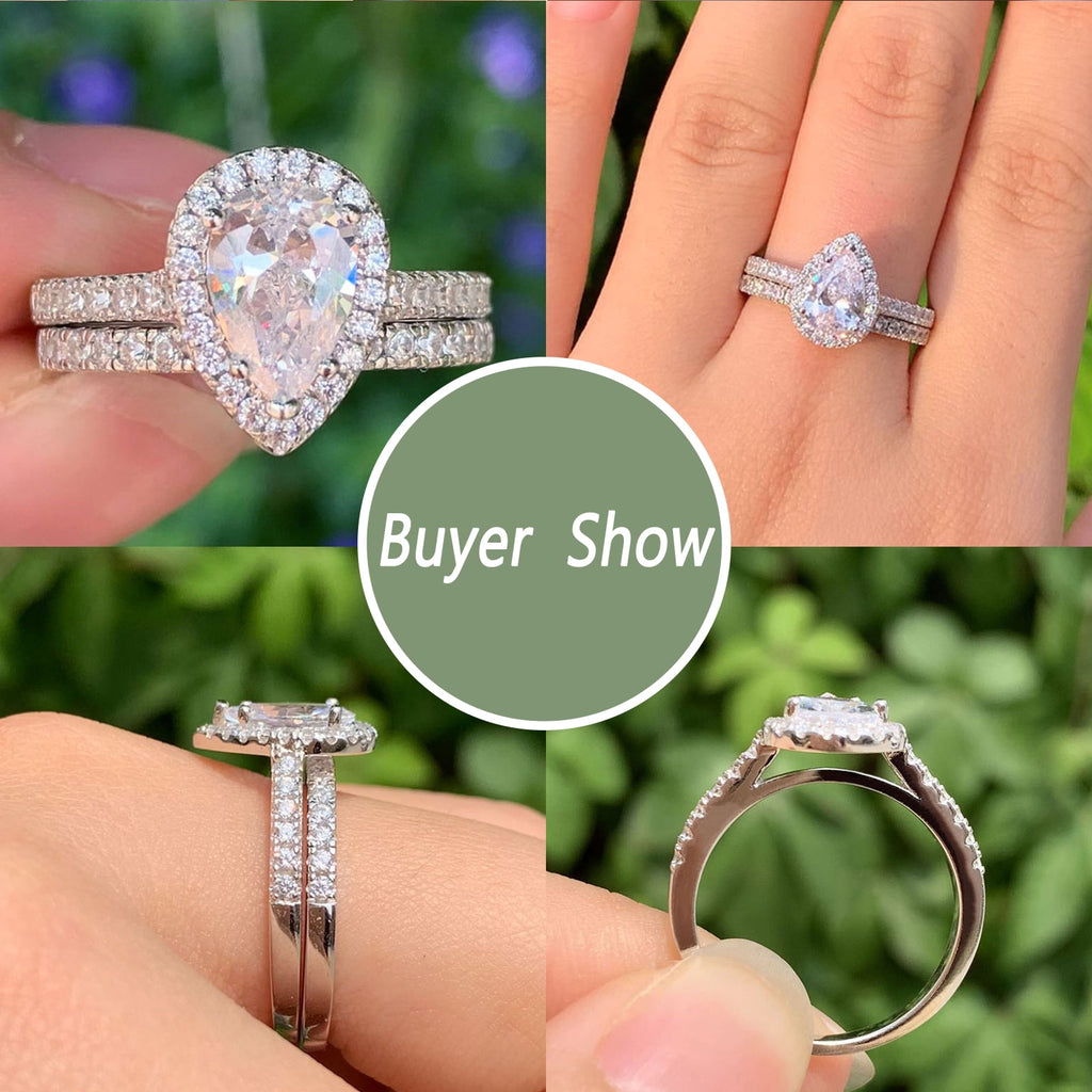 2Ct Round Cut Wedding Rings for Women Halo Engagement Ring Sets 925 Sterling CZ Size 8