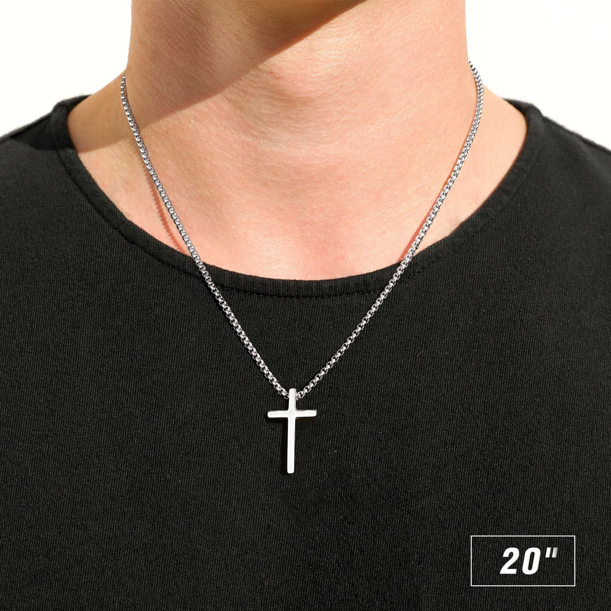Cross Necklaces for Men Boys 316L Stainless Steel Pendant 16-30 inch Chain Jewelry Catholic Christian Easter Gifts for Men Father Husband Grandpa
