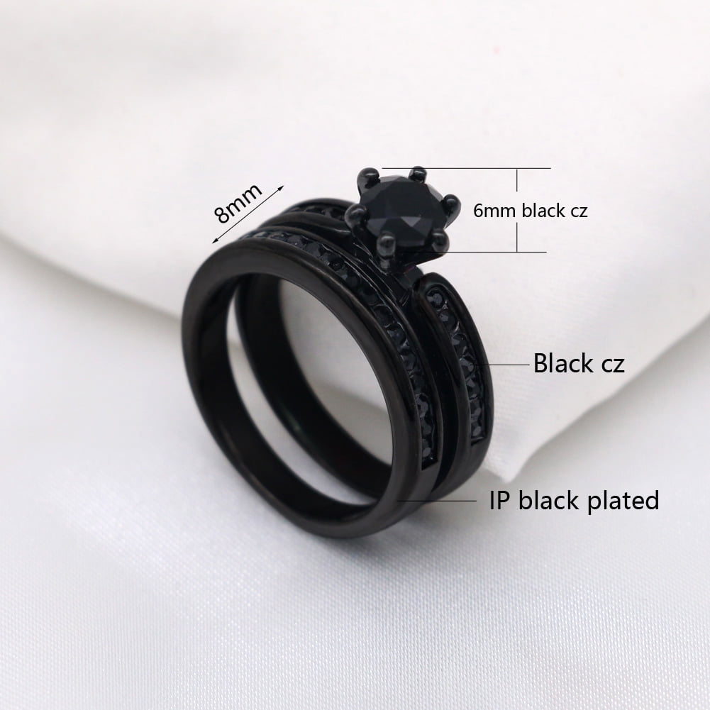 Matching Rings Couple Rings Black Plated 1CT Purple Cz Women Wedding Ring Sets