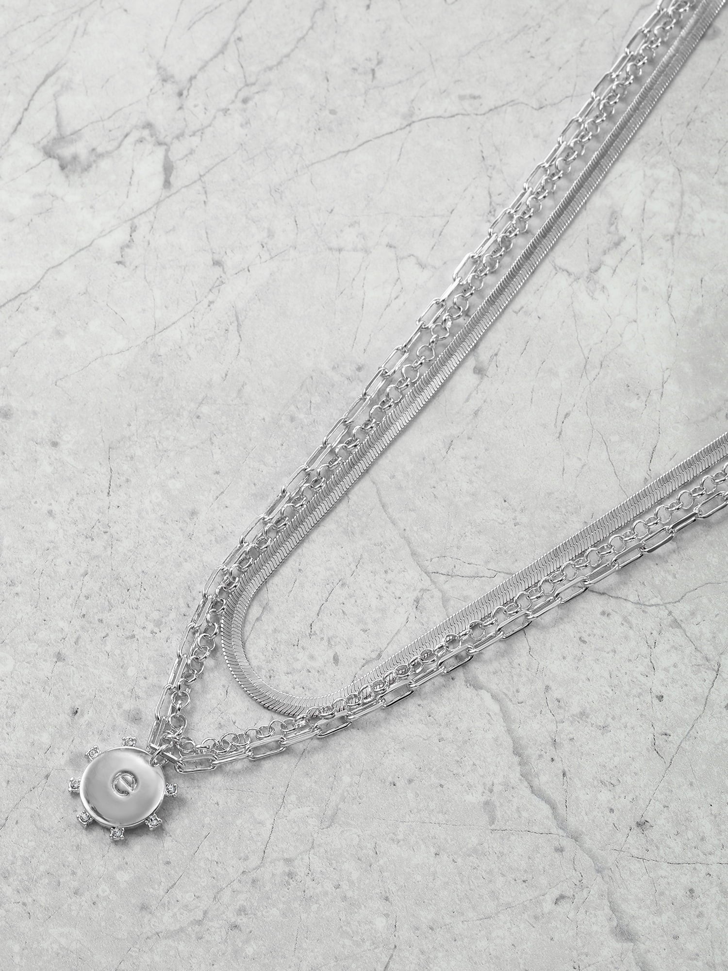 Silvertone Necklace, 3 Piece, Initial A