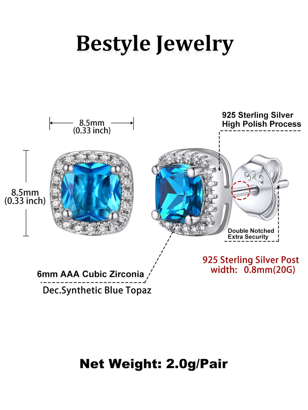 Stud Earrings for Women, 925 Sterling Heart Created Diamond Studs Earrings / Gifts - September
