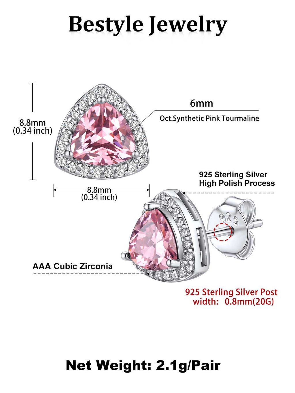 Stud Earrings for Women, 925 Sterling Heart Created Diamond Studs Earrings / Gifts - September