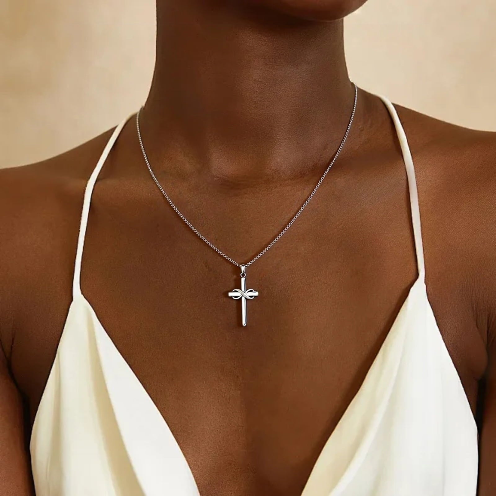 14K Plated Zirconia Cross Pendant Necklace for Women with 925