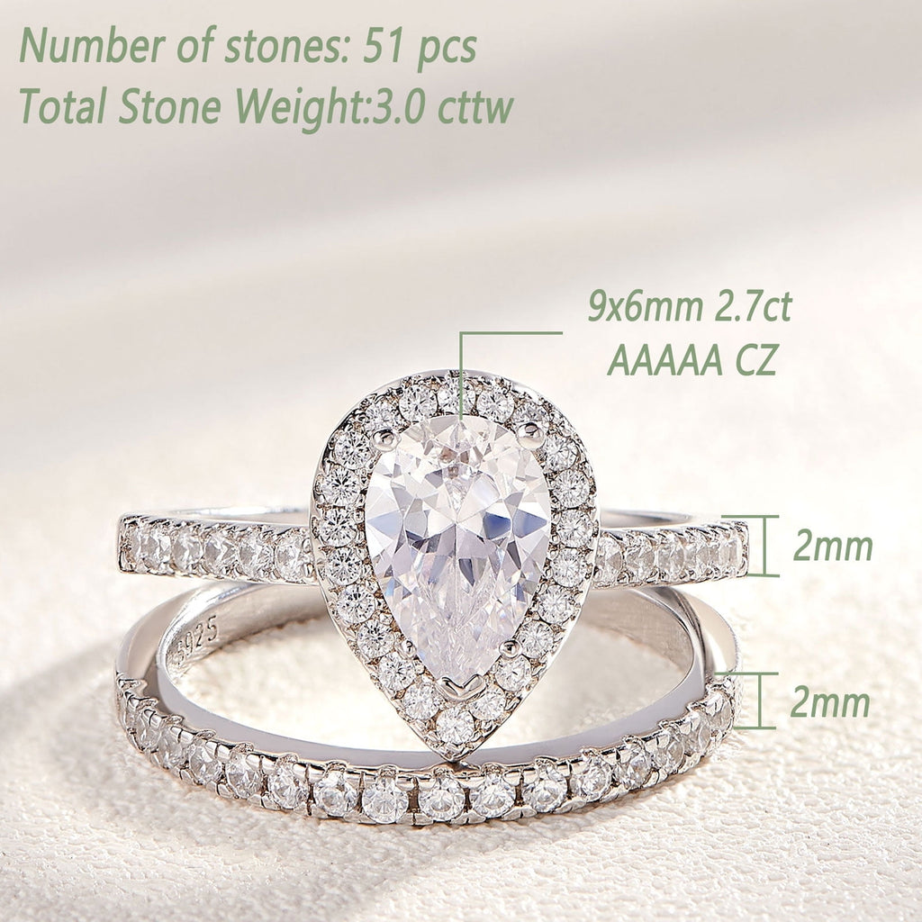 2Ct Round Cut Wedding Rings for Women Halo Engagement Ring Sets 925 Sterling CZ Size 8