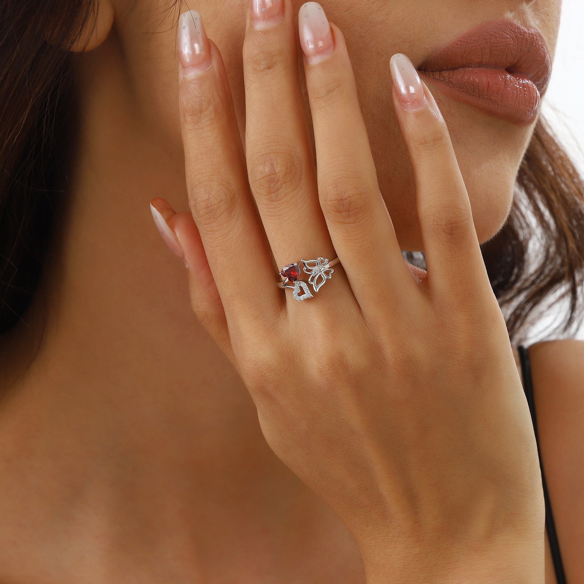 Rose Heart Ring,925 Sterling Adjustable Open Heart Rings Jewelry Gifts for Women Mom -December