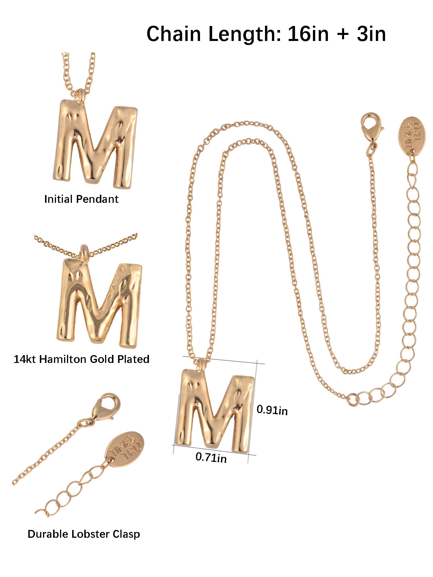 Goldtone Hammered Initial "M" Pendant Necklace