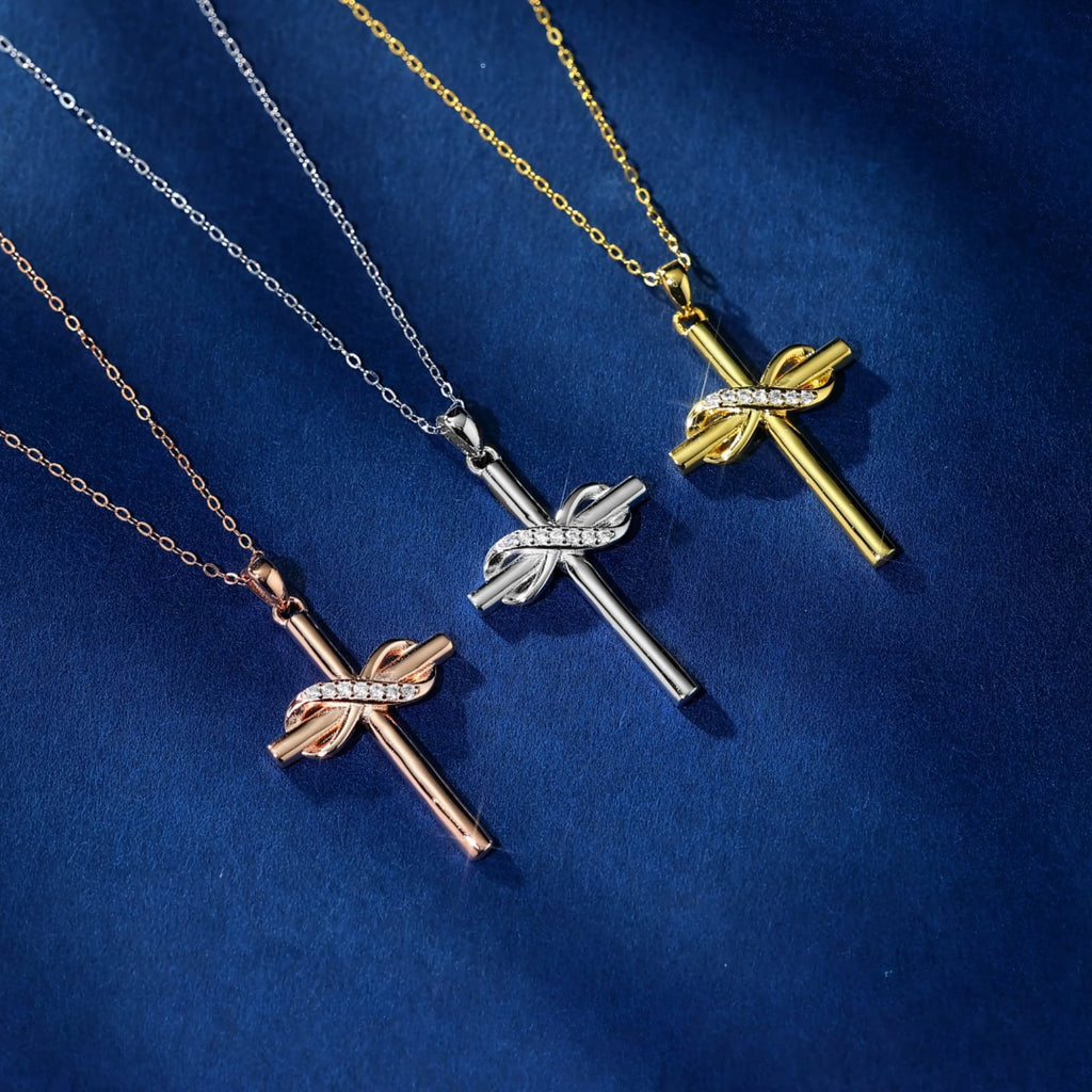 14K Plated Zirconia Cross Pendant Necklace for Women with 925