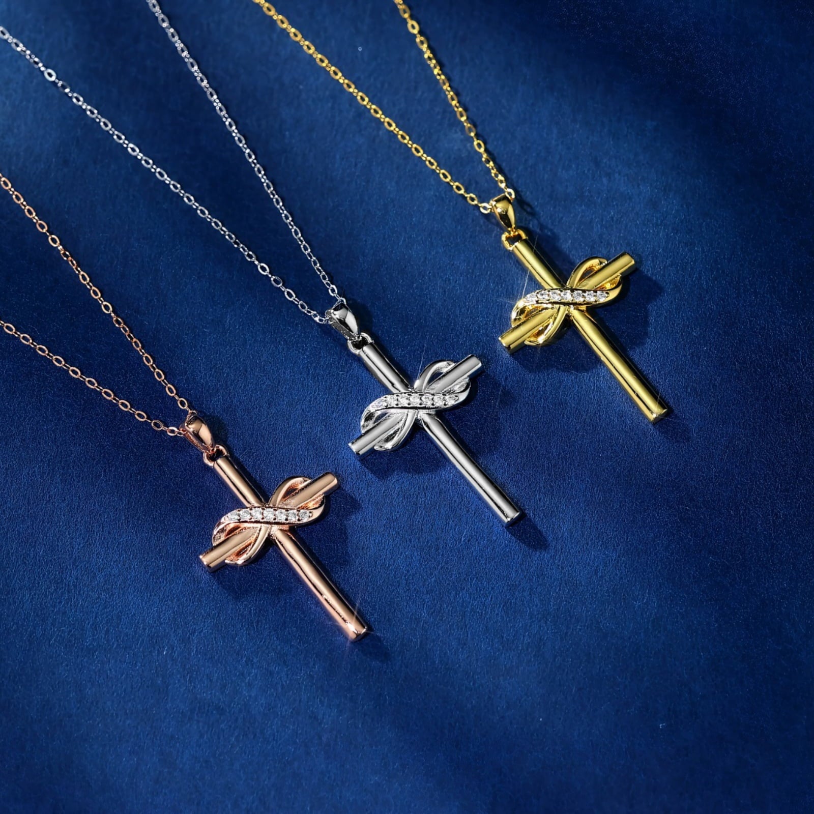 14K Plated Zirconia Cross Pendant Necklace for Women with 925