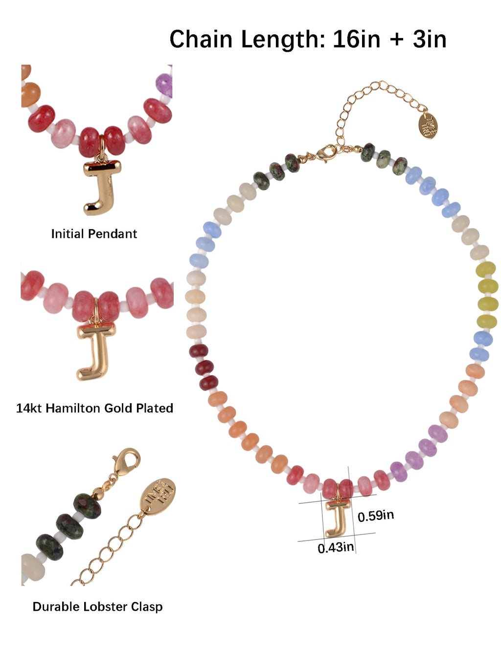 Goldtone Multicolored Bead Initial "A" Necklace