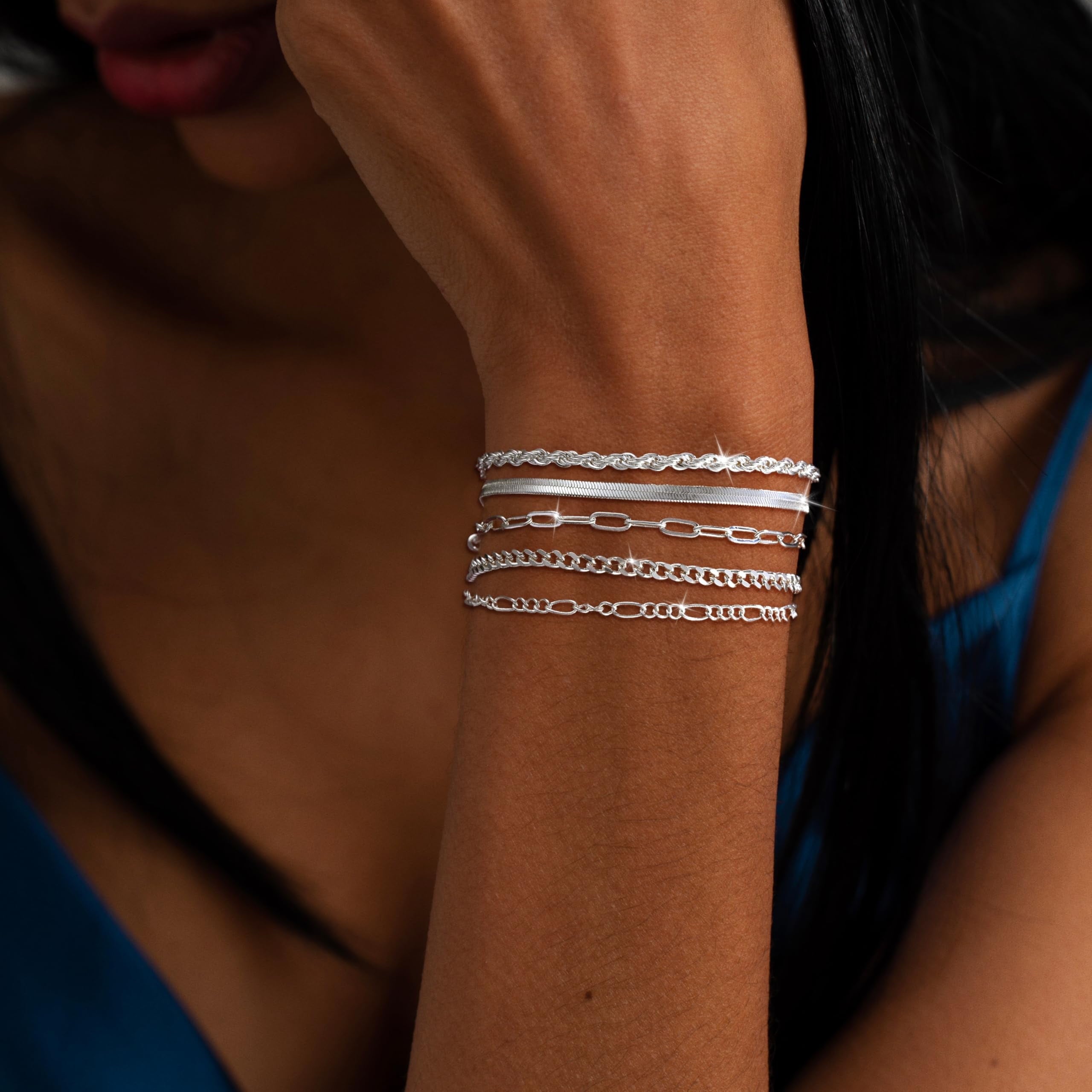 6PCS Bracelets for Women 14K Plated Dainty Layered Stacking Jewelry Set Gifts