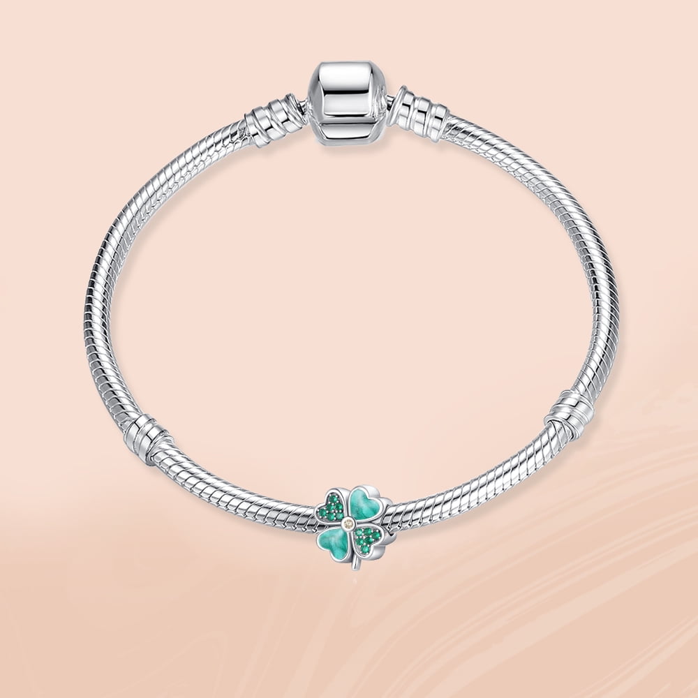 925 Sterling Charm for Bracelets Four Leaf Clover Lucky OpenWork Bead Charm Women Bracelet Charm