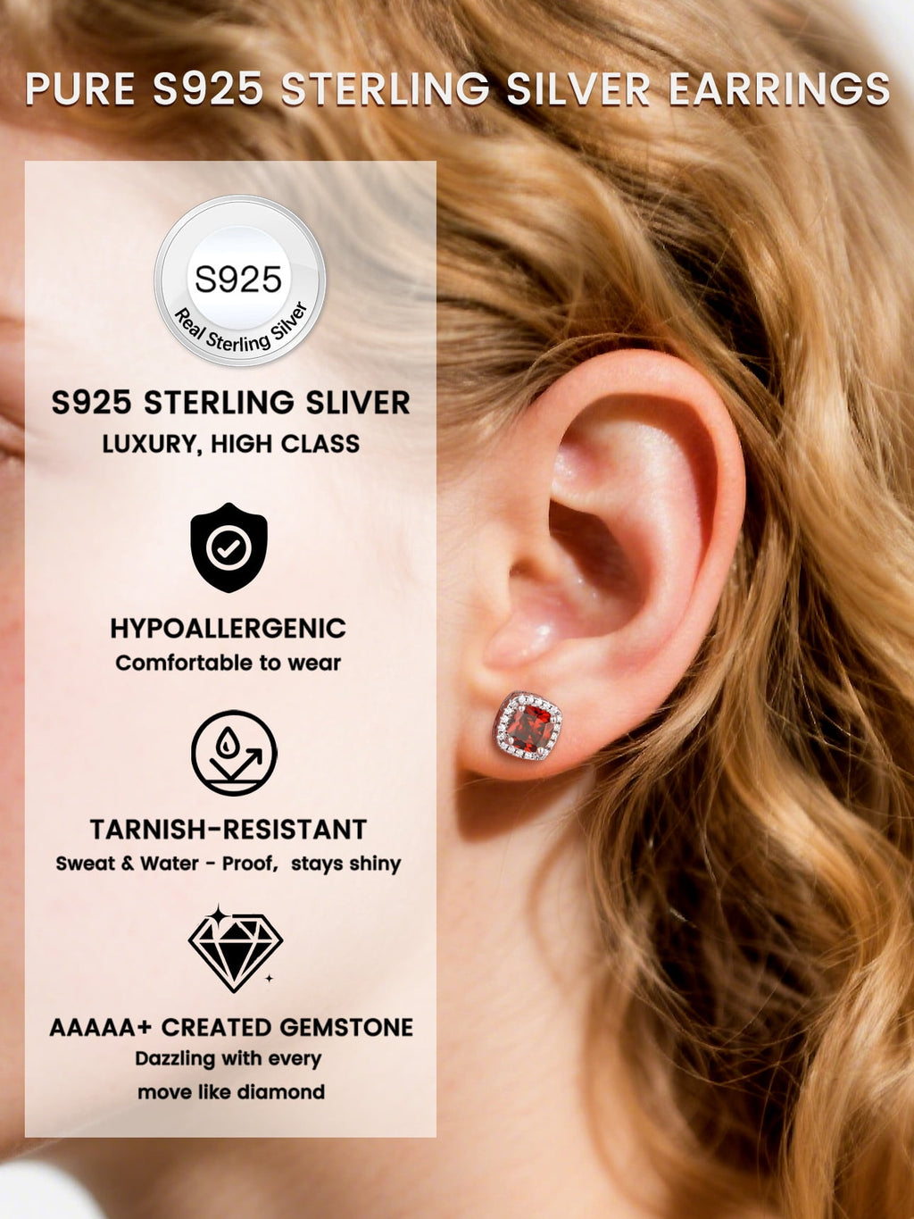 Stud Earrings for Women, 925 Sterling Heart Created Diamond Studs Earrings / Gifts - September