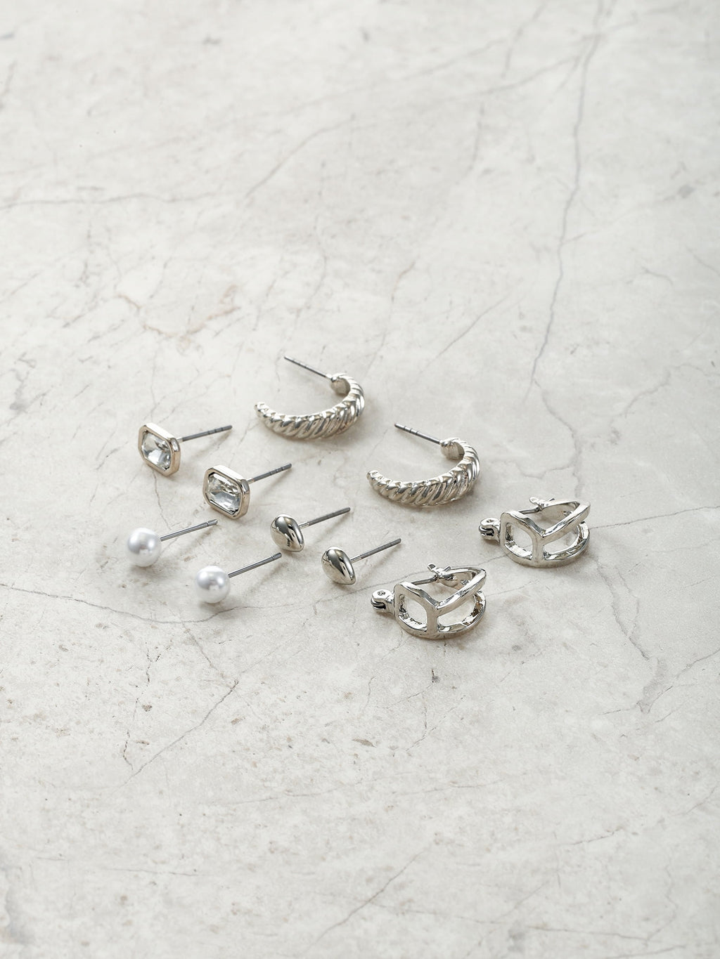 Silvertone Multi Earring Set, 5 Pairs, Initial B