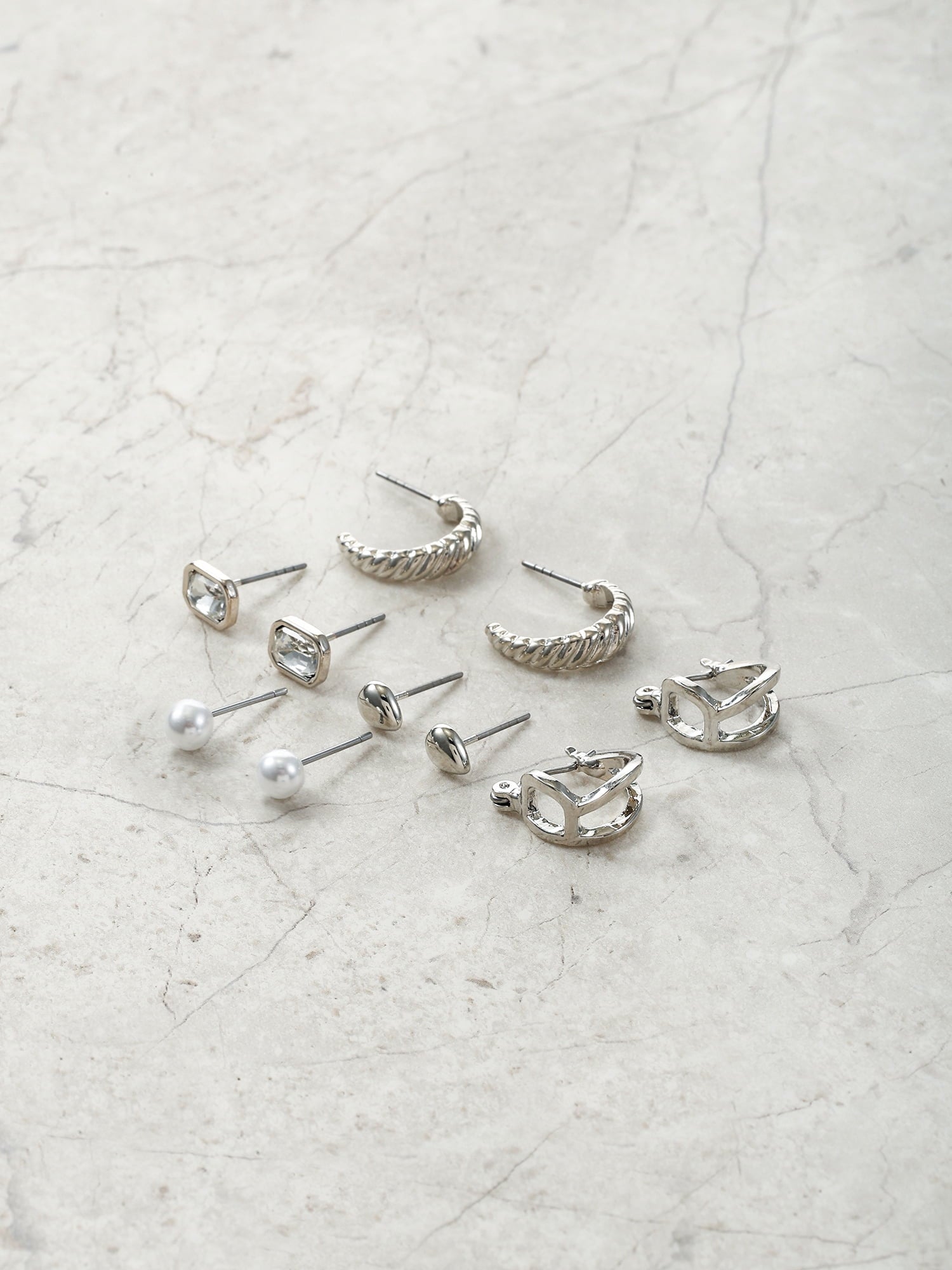 Silvertone Multi Earring Set, 5 Pairs, Initial B