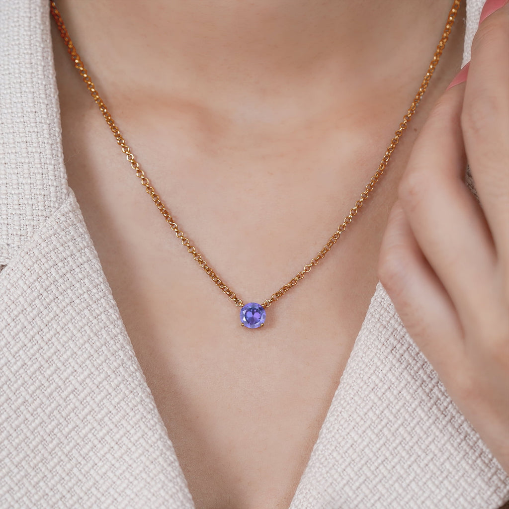 1 - April Solitaire Pendant Necklace in 18K White over , Female, Adult