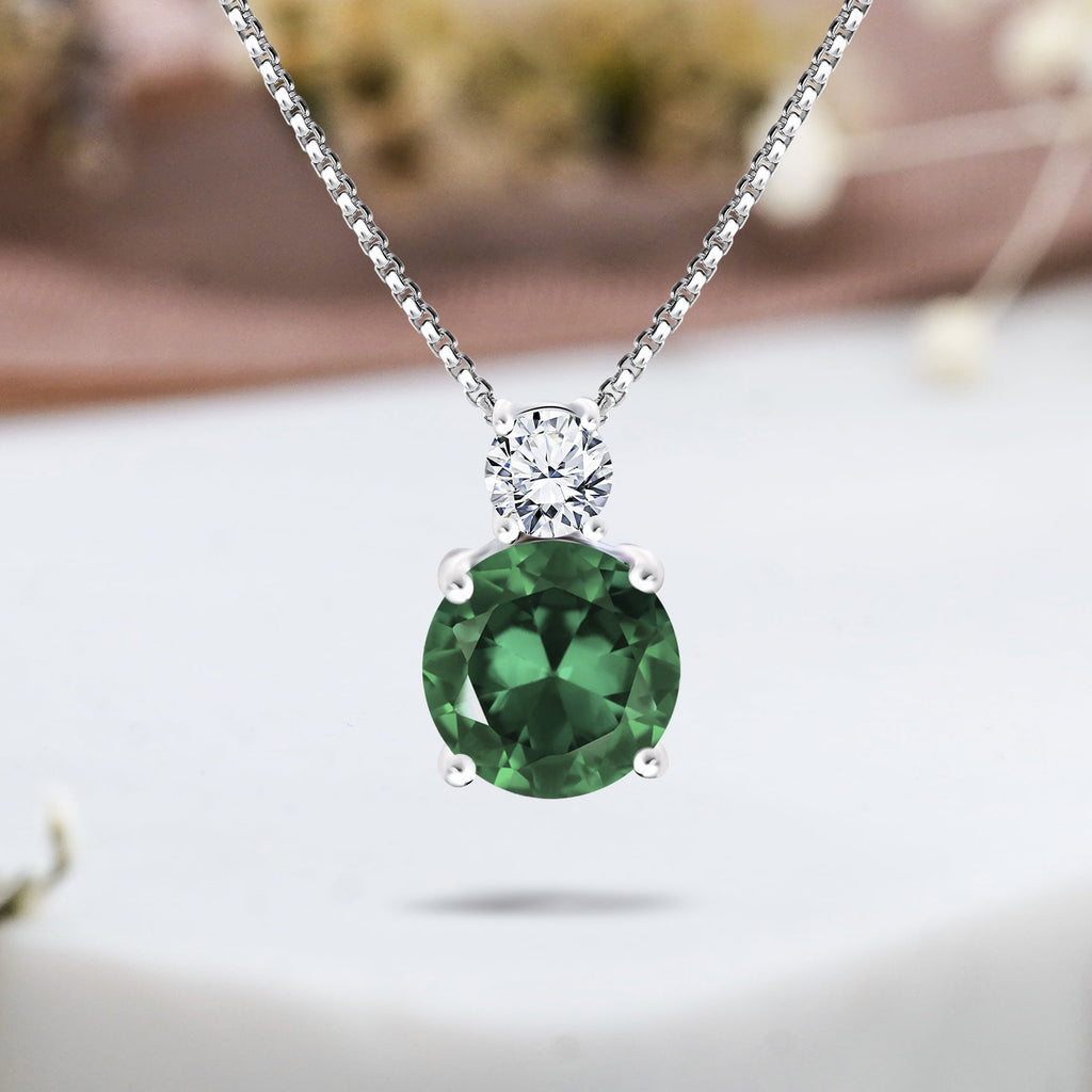 3.25 Cubic Zirconia April - Round and Pear Cut Dangle Pendant Necklace in 18k White Plated for Women