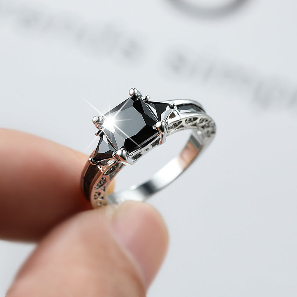 Women Ring Black Zircon Ring Ladies Jewelry Engaged Ring (Black,9)