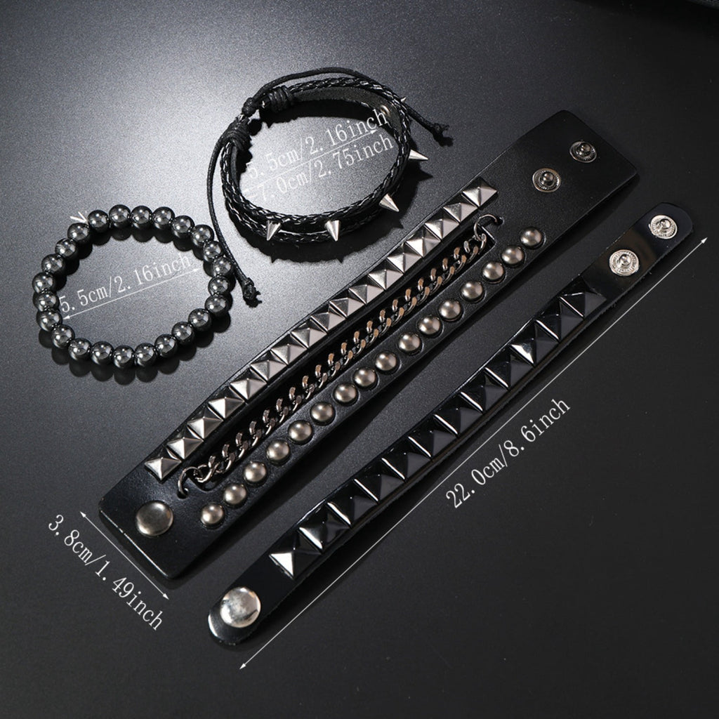 4 Pcs Punk Rock Leather Studded Bracelets for Men Women 80s Gothic Spike Cuff Bracelet Set Emo Accessories for Rocker Outfits