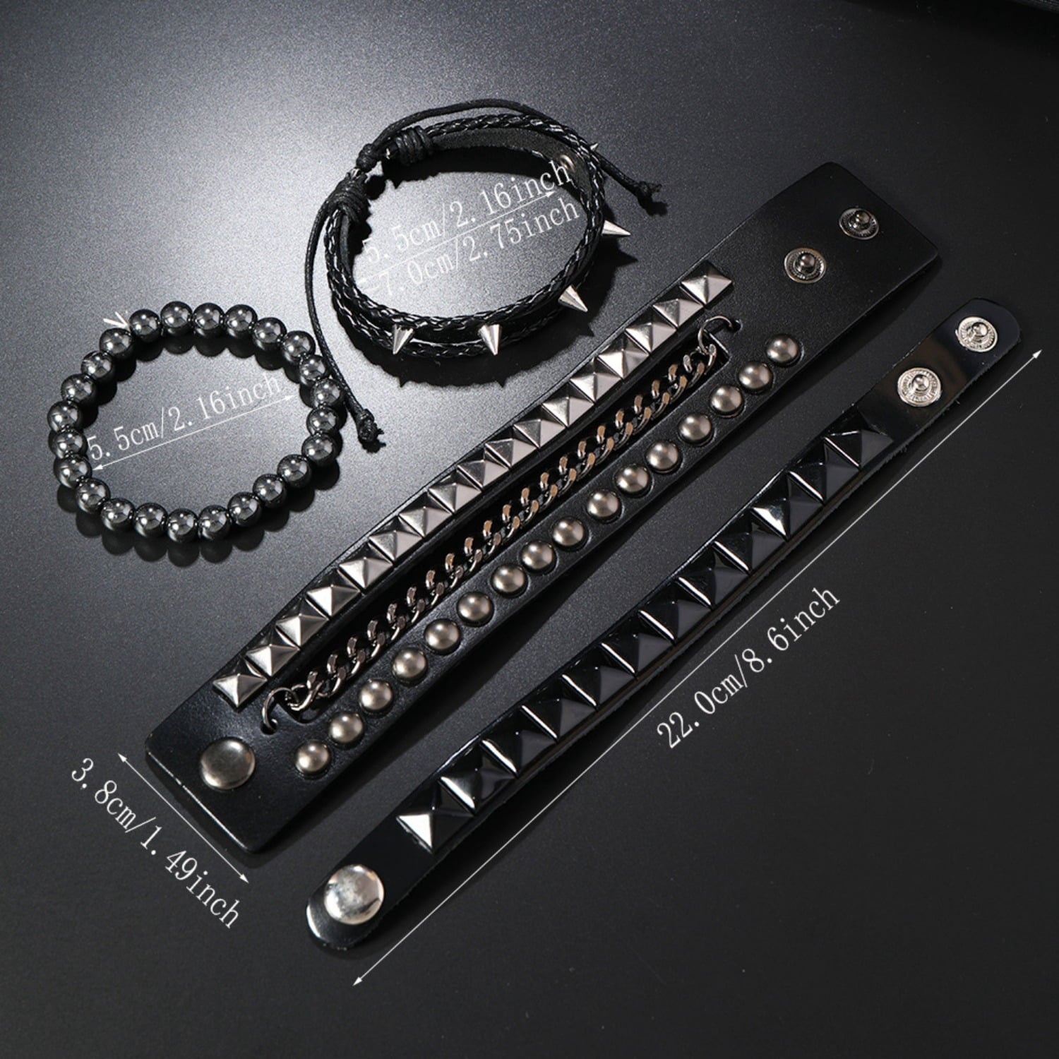 4 Pcs Punk Rock Leather Studded Bracelets for Men Women 80s Gothic Spike Cuff Bracelet Set Emo Accessories for Rocker Outfits