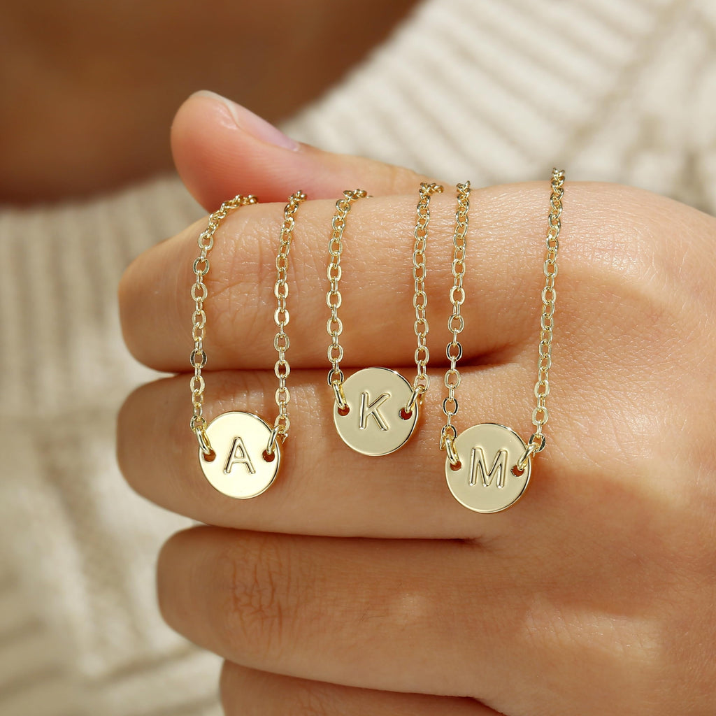 14K Plated Dainty Charm Disc Layered Initial Link Bracelet for Women Letter A-Z Jewelry Personalized Easter for Her Kids Women Girls