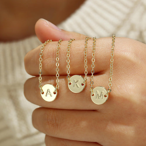 14K Plated Dainty Charm Disc Layered Initial Link Bracelet for Women Letter A-Z Jewelry Personalized Easter for Her Kids Women Girls