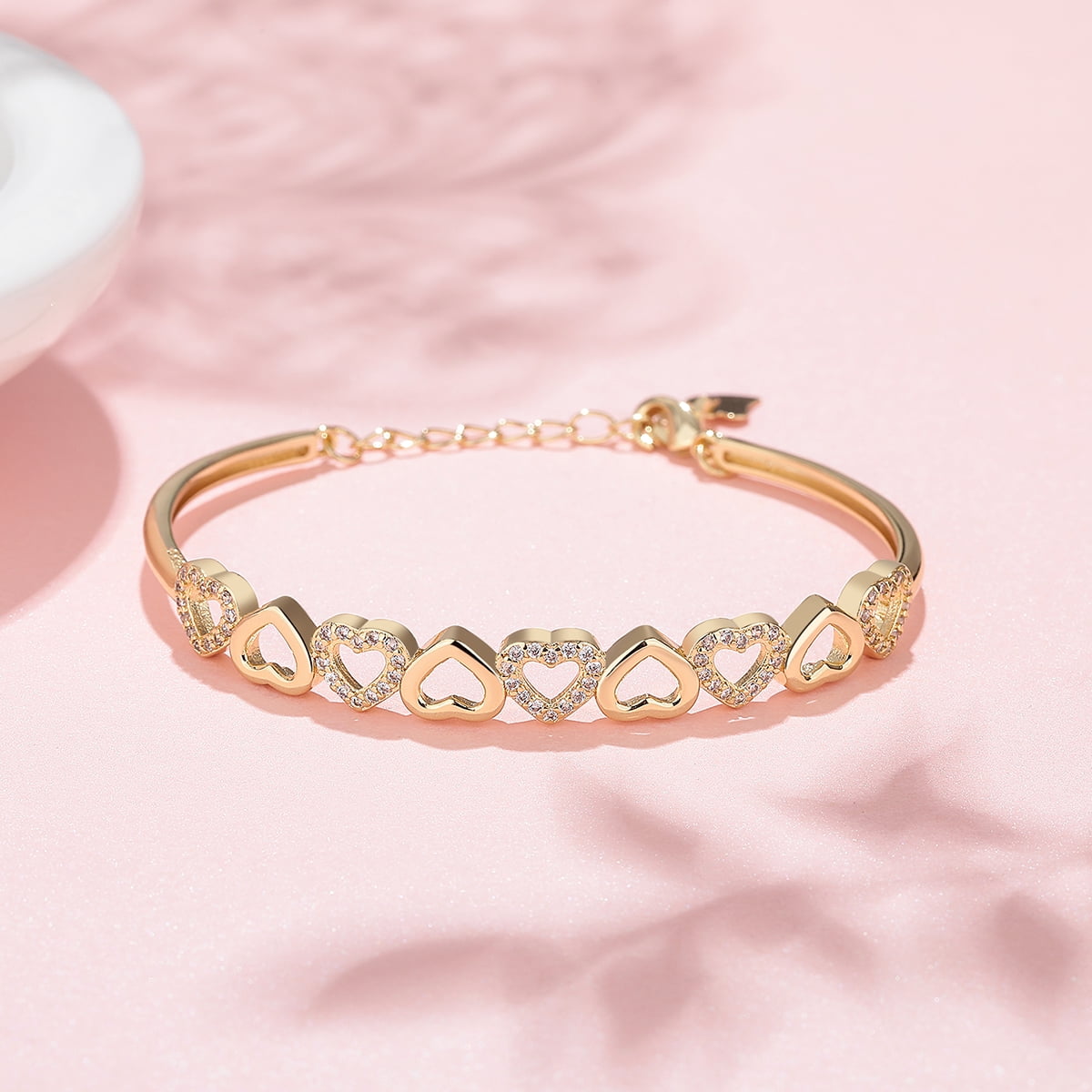 14K White Hearts Bangle Adjustable Bracelet with crystals from in 14K White Plated