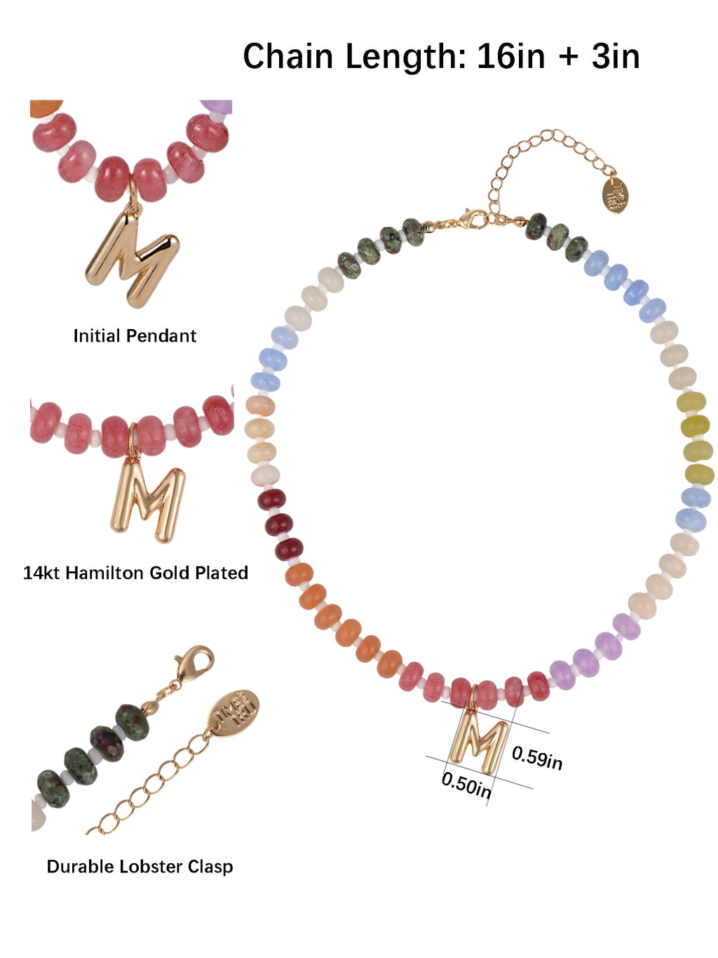 Goldtone Multicolored Bead Initial "A" Necklace